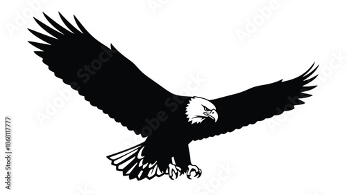 A large bird of prey with outstretched wings and sharp talons depicted in a striking black a white with eagle Silhouette vector on whit Background
