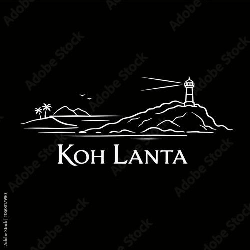 Koh Lanta lighthouse coastal landscape vector illustration