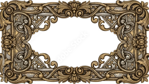 Luxurious antique gold and silver ornate decorative frame with intricate floral and scrollwork design, perfect for elegant invitations, certificates, or vintage artistic borders