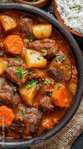 Ugandan goulash with potatoes, meat, and carrots served in a bowl for a hearty meal