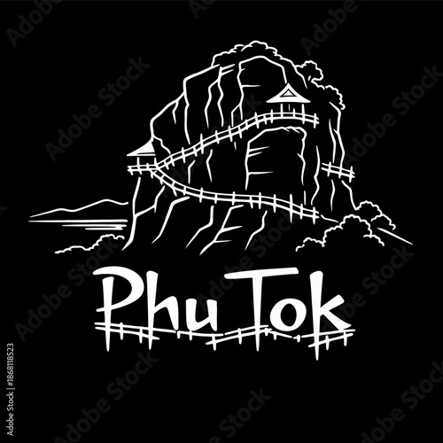 Phu Tok mountain landmark with wooden walkways vector illustration