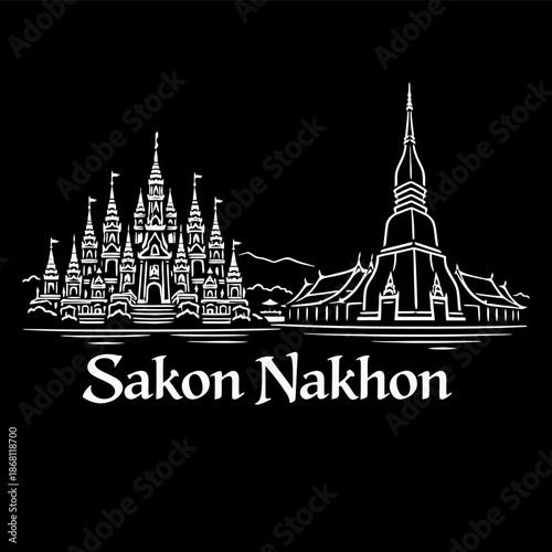 Sakon Nakhon Thailand landmarks skyline vector illustration