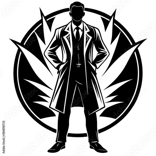 Silhouetted detective in action