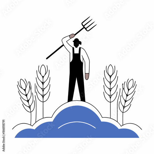 Farmer tending wheat field