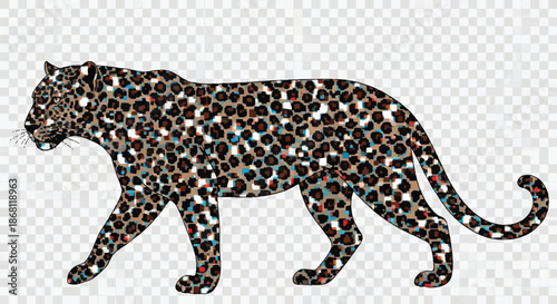 Cheetah Body with Creative Blue and Red Patterned Dots on Transparent Background