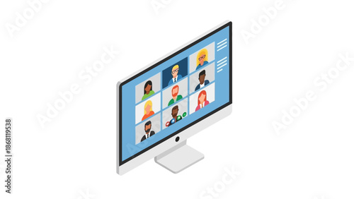 Concept of virtual meetings and remote collaboration online video conference on a monitor with participants, ideal for modern digital communication in business