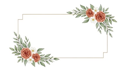 Elegant Watercolor Floral Border with Golden Frame