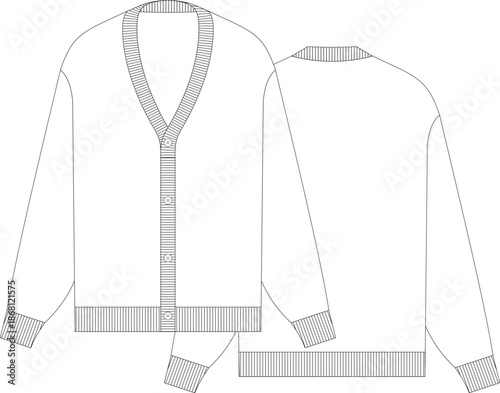 CARDIGAN flat sketch technical drawing front and back view