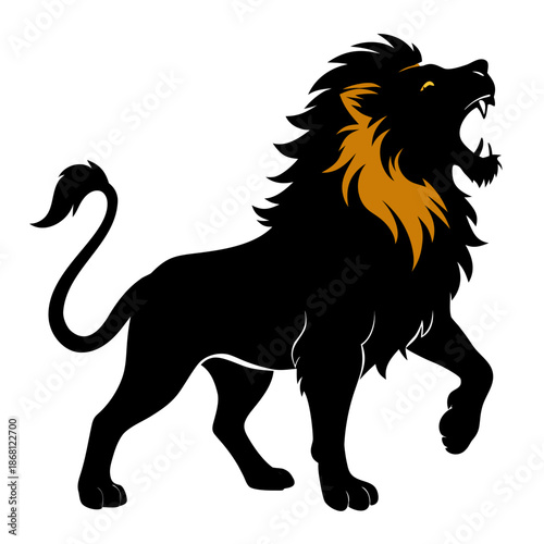 Majestic black lion roaring