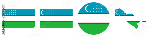 uzbekistan circular flag, uzbekistan rectangular flag, uzbekistan map flag flat icon