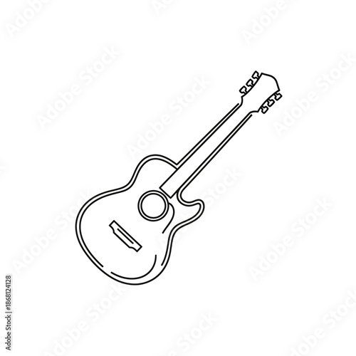 Acoustic Guitar Outline Icon, Simple Line Art Music Instrument Vector