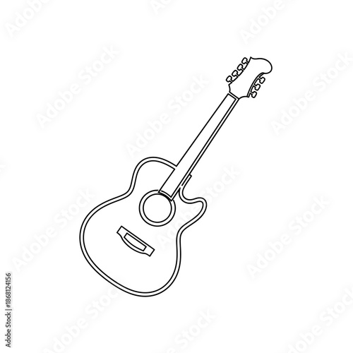 Acoustic Guitar Outline Icon, Simple Line Drawing of Musical Instrument