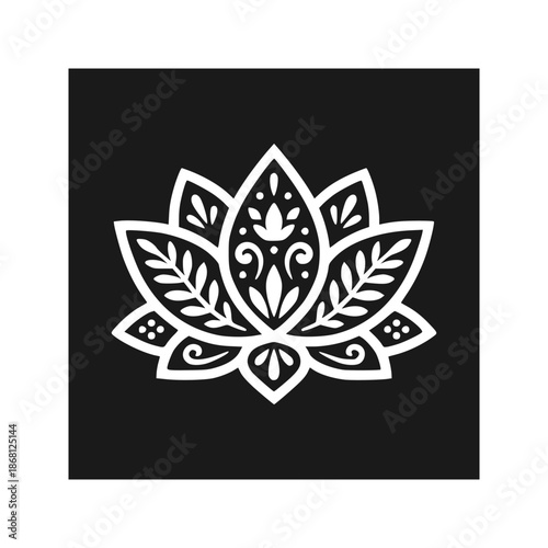 Beautiful Lotus Flower Solid Silhouette Mandala Style Minimal Vector Design