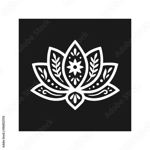 Beautiful Lotus Flower Solid Silhouette Mandala Style Minimal Vector Design