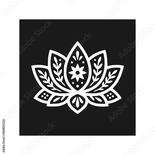 Beautiful Lotus Flower Solid Silhouette Mandala Style Minimal Vector Design