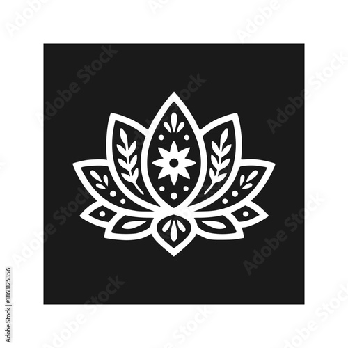 Beautiful Lotus Flower Solid Silhouette Mandala Style Minimal Vector Design