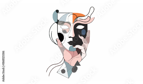 Abstract Mask Held in Hand Identity Modern Vector Illustration