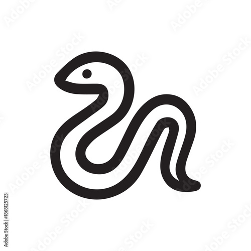 Minimalist coiled snake icon a sleek black outline design with a simple dot eye for versatile use