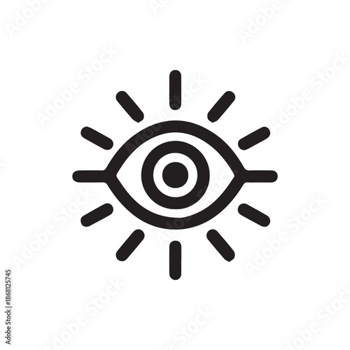 Bold stylized eye graphic with energetic rays depicting sharp focus and observation