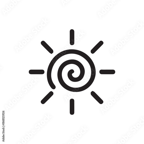 Stylized Sun Icon with Swirling Center Representing Warmth Light and Energy