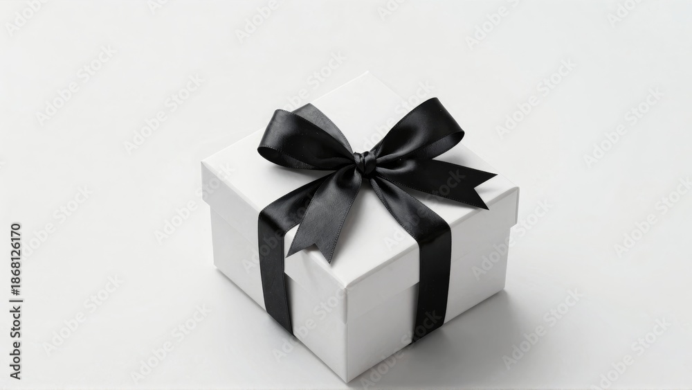 Obraz premium White gift box with black satin bow