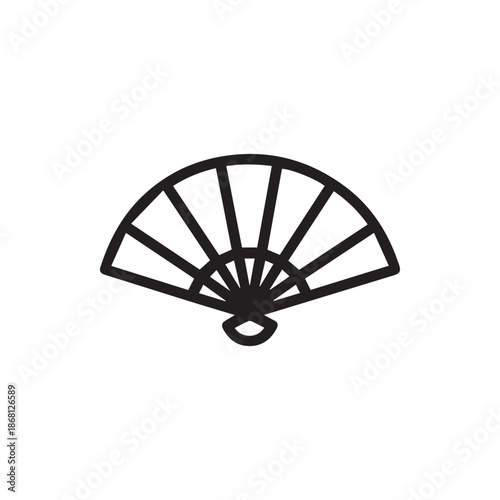 Elegant Traditional Asian Hand Fan Outline Icon Design Element Illustration