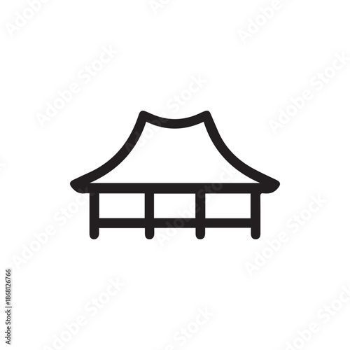Minimalist Black Outline Icon of a Traditional Asian Pavilion or Hut Structure