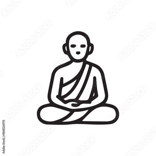 Simple Outline Icon of a Meditating Monk in Lotus Pose for Mindfulness and Spirituality