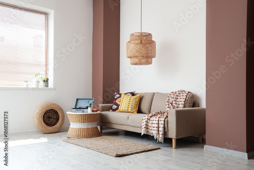Comfortable sofa and table ...