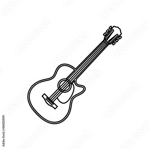 Acoustic Guitar Outline Icon, Simple Line Drawing, Musical Instrument Vector