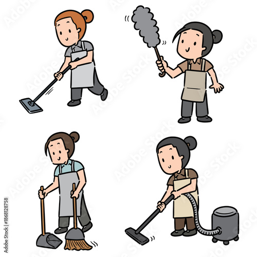 vector set of maid cartoon
