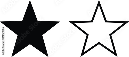 Black filled star and outlined star icon set, rating favorite symbol, minimal vector illustration isolated on white background design concept