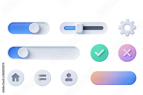 3D Render User Interface Controls, Buttons, and Toggles Set