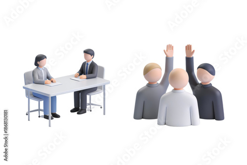 3D Character Business Meeting, Interview, and Group Voting Concept