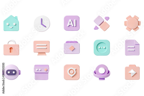 3D Render Smart Technology, AI, and Digital Interface Icons