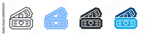 Tickets Icon Set Multiple Style. Designed In Outline, Blue, Glyph, Dual Tone