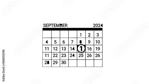 Calendar with the highlighted first day of September 2024, focusing on the date 1