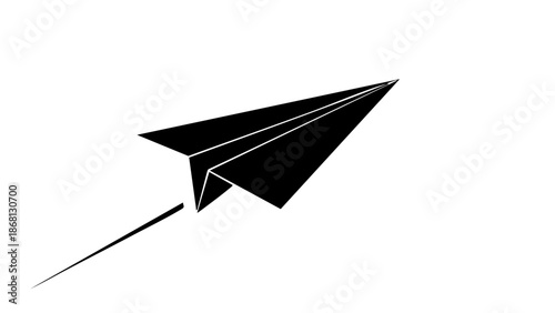A sleek black paper airplane soaring with determination, a symbol of freedom and aspiration