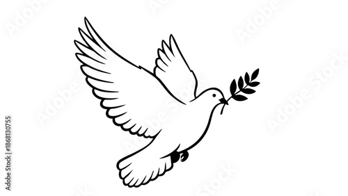 A symbol of peace, a dove in flight carrying an olive branch