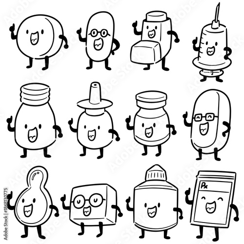 vector set of medicine cartoon
