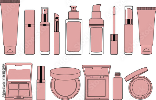 Pink cosmetic products collection cosmetics makeup beauty products tubes