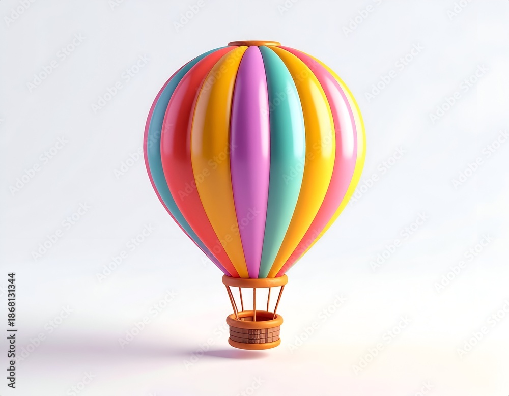 Fototapeta premium 3D-rendered, colorful hot air balloon floating against a white background