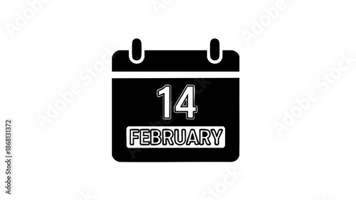A black and white calendar highlighting February 14th