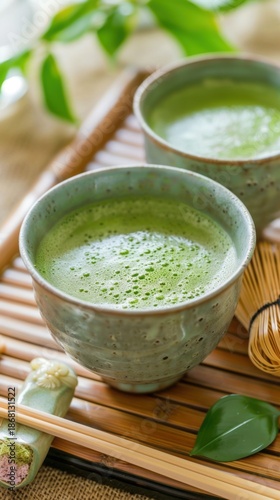 Matcha tea ceremony with traditional sweets served in Japan during an afternoon gathering