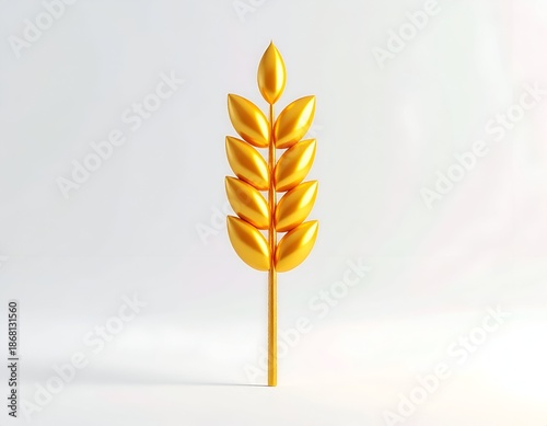 A stylized, golden wheat stalk against a white backdrop, soft lighting
