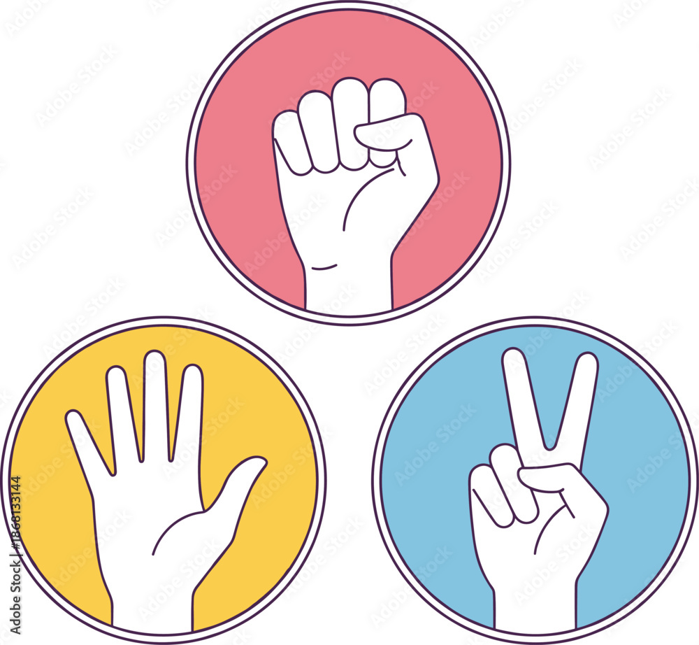 Obraz premium Rock Paper Scissors Hand Gesture Icons for Games and DecisionsRock Paper Scissors Hand Gesture Icons for Games and DecisionsRock Paper Scissors Hand Gesture Icons for Games and DecisionsRock Paper Sci