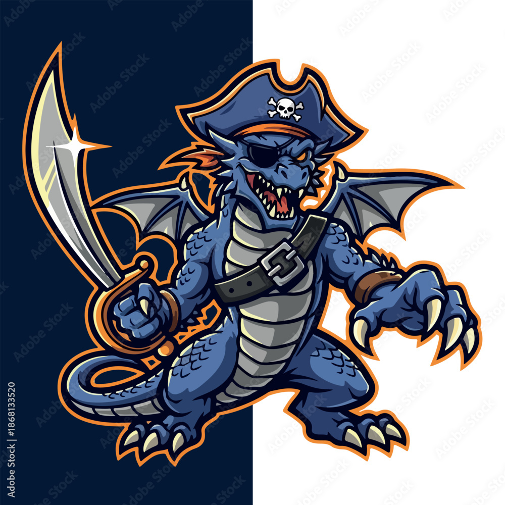 Fototapeta premium Pirate Drake Esport Mascot Logo Vector