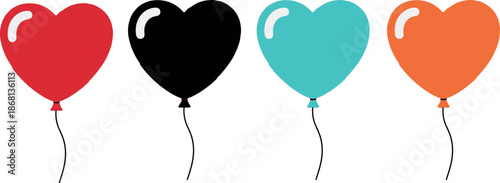 Colorful heart balloons set representing love celebration and romantic party illustration