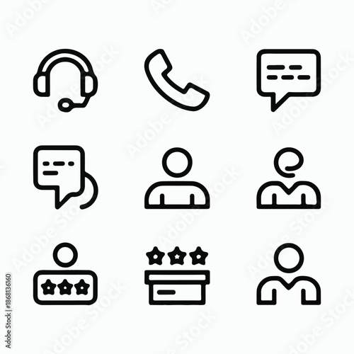 Customer Service and Support Line Icons Set