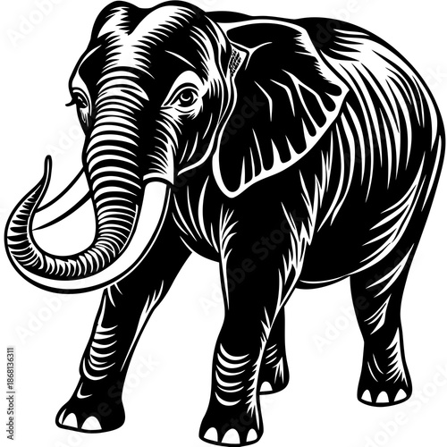 Silhouette of elephant walking, animal vector isolated on White Background